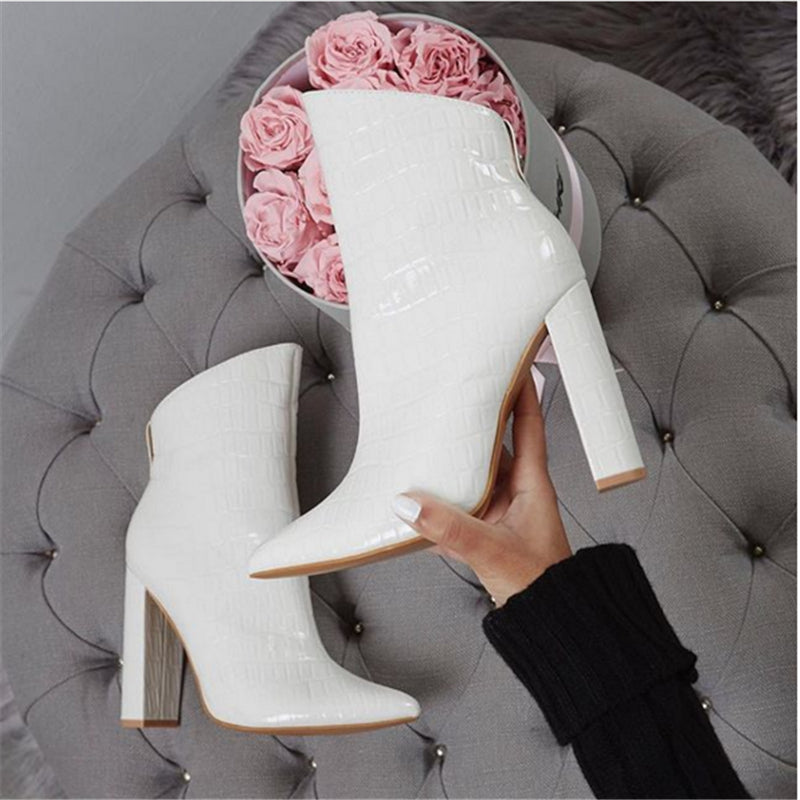 Women Shoes High Heels Leather White Ankle Boots Angelwarriorfitness.com