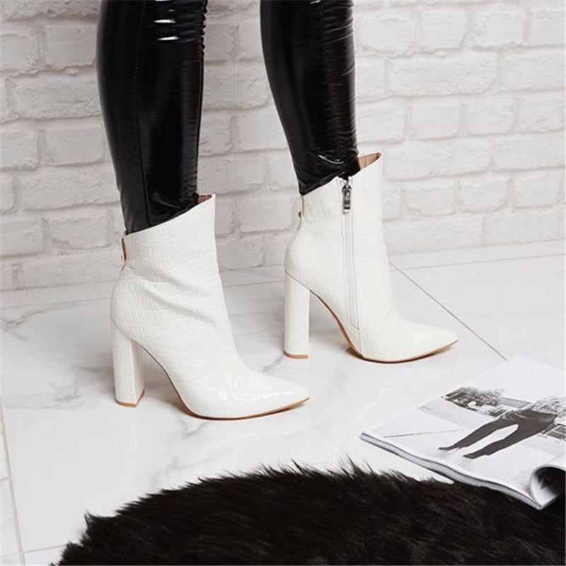 Women Shoes High Heels Leather White Ankle Boots Angelwarriorfitness.com