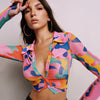 Printed T-shirt Street Shooting Lapel Single-breasted Crop Top Angelwarriorfitness.com
