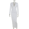 Pleated Deep V-neck Long Sleeve Slim Fit Dress Angelwarriorfitness.com