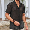 Summer Mesh Short Sleeve Shirt Fashion Solid Color Lapel Shirt Tops Beach Men Clothing Angelwarriorfitness.com
