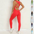 Yoga Jumpsuit V-shaped Back Design Sleeveless Fitness Running Sportswear Stretch Tights Pants For Womens Clothing Angelwarriorfitness.com