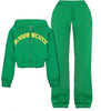 Ins Letter Sports Suit Zip-up Hooded Cropped Sweatshirt Top And Loose Drawstring Trousers Fashion Womens Clothing Angelwarriorfitness.com