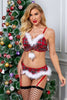 2pcs Red Plaid Feather Trimming Christmas Costume Angelwarriorfitness.com