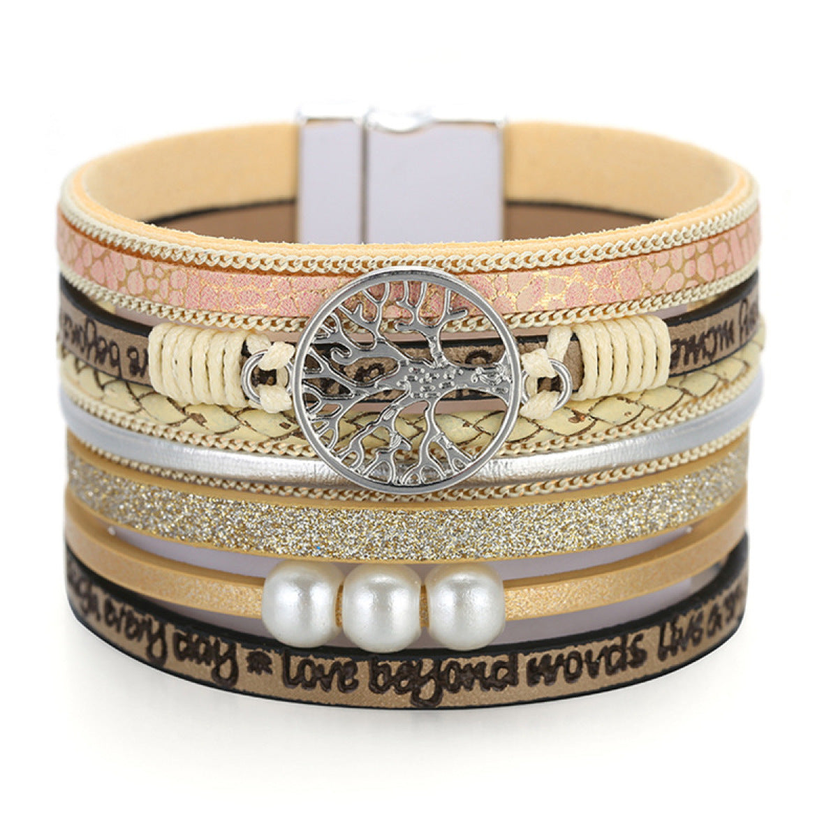 Boho Vegan Leather Tree Multilayer Magnetic Buckle Bracelet Angelwarriorfitness.com