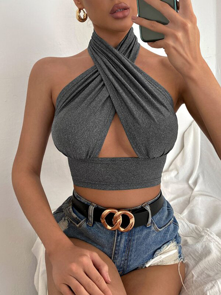 Ladies Summer Vest Cross Halter Sleeveless Angelwarriorfitness.com