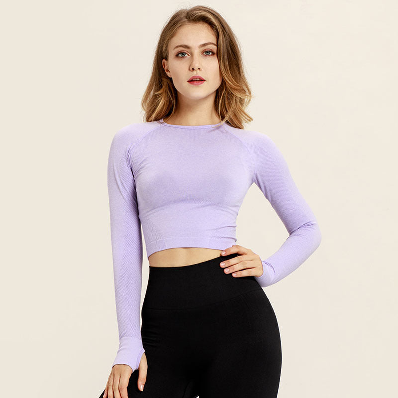 Seamless Yoga Shirts For Women Vital Seamless Long Sleeve Crop Top Thumb Hole Fitted Gym Top Shirts Workout Running Clothes Angelwarriorfitness.com