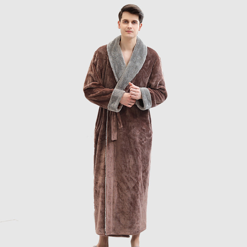 Men's Winter Plus Size Long Bathrobe Coral Fleece Full Length Pajamas Angelwarriorfitness.com