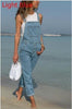 Ladies' Long Blue Jeans With Straps Angelwarriorfitness.com