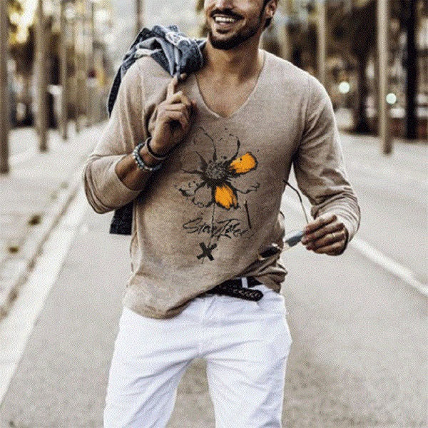 Loose V-neck Print Shirt Angelwarriorfitness.com