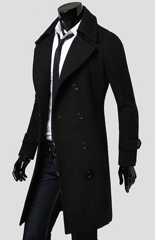 Men's Double Breasted Lengthened Simple Wool Coat Angelwarriorfitness.com
