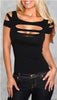 Women Sexy Ripped Slash Cut Out Tight T-Shirt Angelwarriorfitness.com