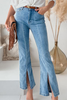 Sky Blue High Waist Seamed Split Flare Jeans Angelwarriorfitness.com