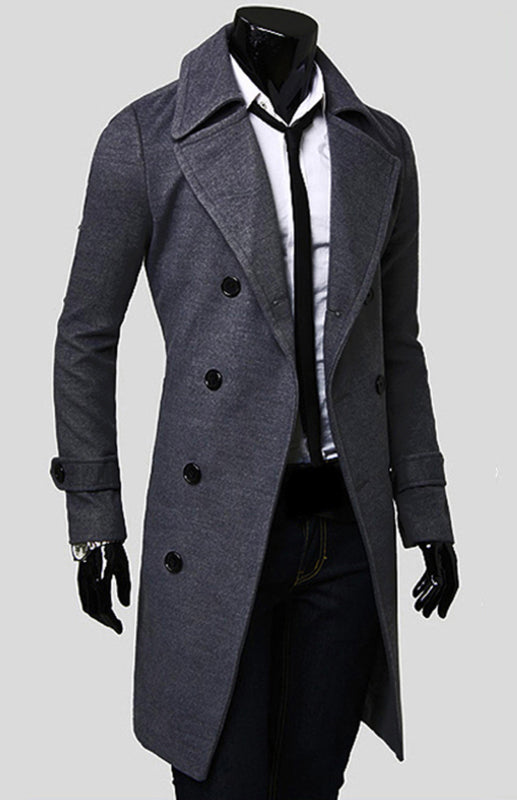 Men's Double Breasted Lengthened Simple Wool Coat Angelwarriorfitness.com