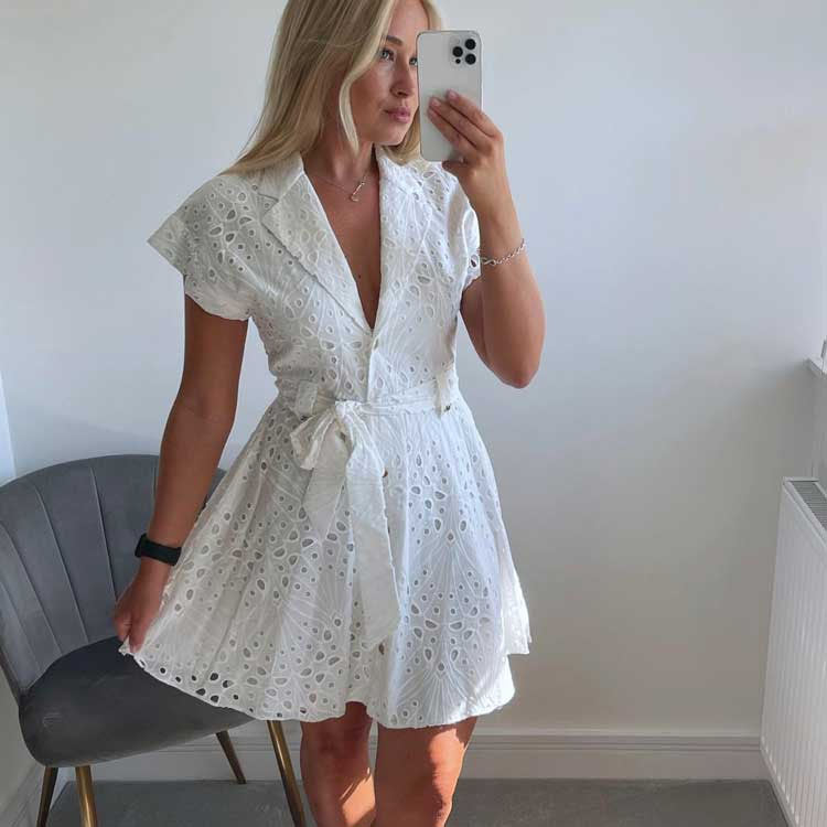 SHIRT DRESS CUTWORK EMBROIDERY White Summer Dress Angelwarriorfitness.com