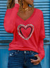 Heart Pattern Printing V-neck Long-sleeved All-match Female T-shirt Bottoming Shirt Angelwarriorfitness.com