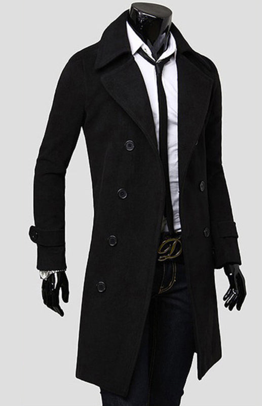 Men's Double Breasted Lengthened Simple Wool Coat Angelwarriorfitness.com
