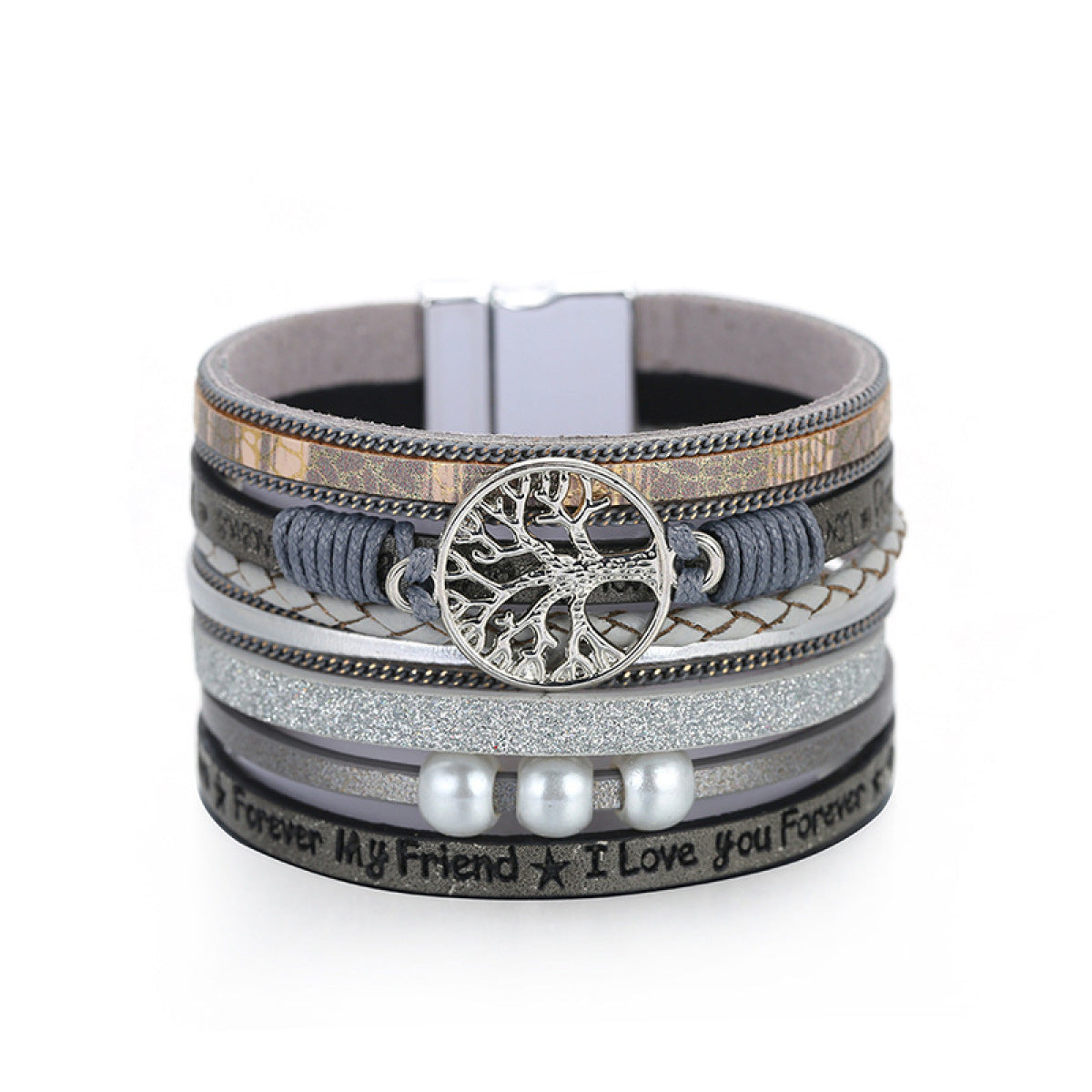 Boho Vegan Leather Tree Multilayer Magnetic Buckle Bracelet Angelwarriorfitness.com