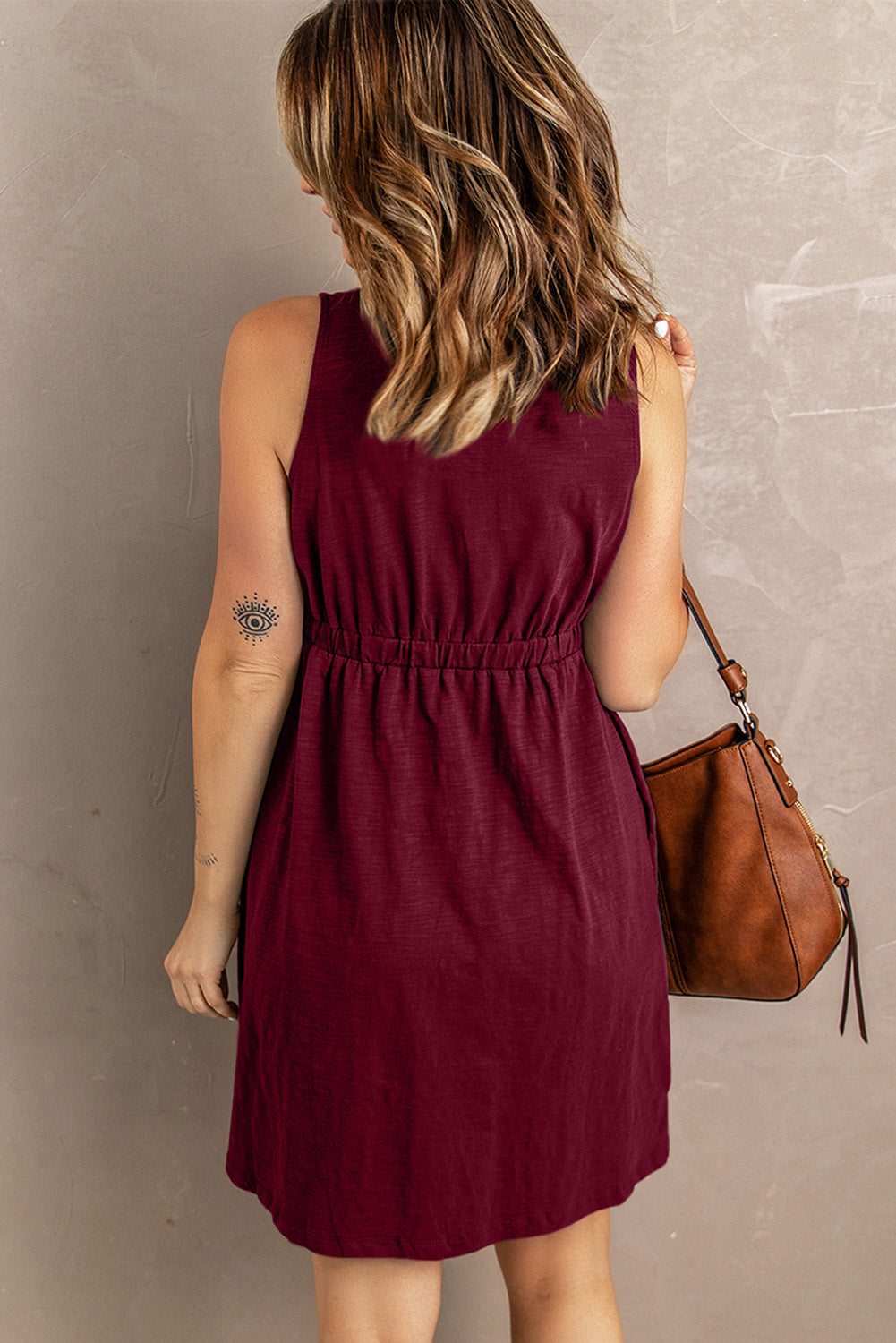 Button Front Empire Waist Sleeveless Slit Dress Angelwarriorfitness.com
