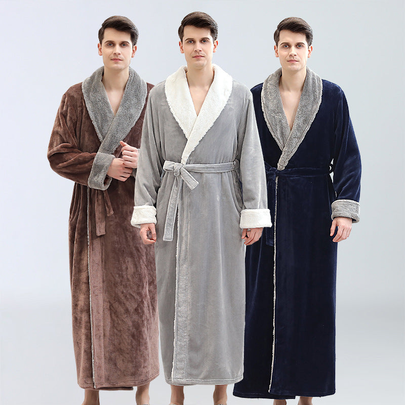 Men's Winter Plus Size Long Bathrobe Coral Fleece Full Length Pajamas Angelwarriorfitness.com