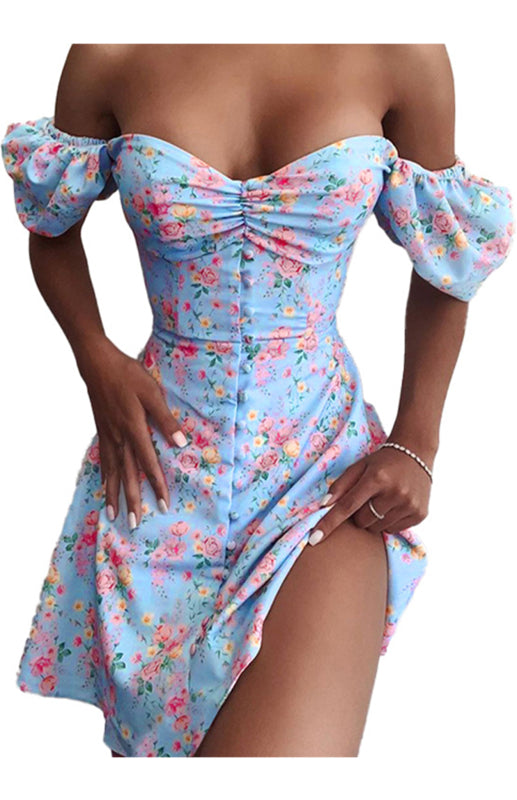 Flower-Wrapped Waist Dress With Lantern Sleeves Angelwarriorfitness.com