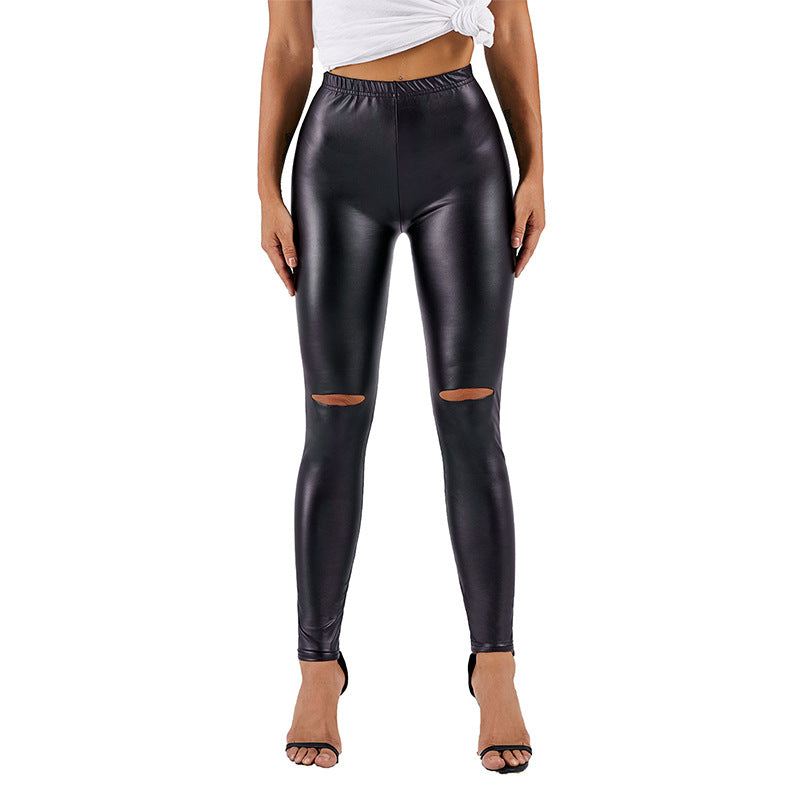 Tight Leather Pants Women High Waist Bright Color Sexy Ripped Leggings Angelwarriorfitness.com