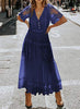 Women's V Neck Button Down Floral Lace Maxi Dress Casual Short Angelwarriorfitness.com