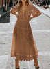 Women's V Neck Button Down Floral Lace Maxi Dress Casual Short Angelwarriorfitness.com