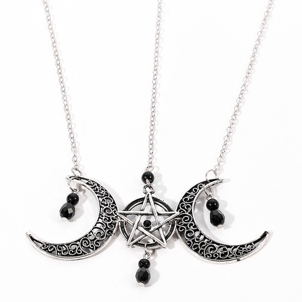 Gothic Pentagram Necklace Moon Crystal Angelwarriorfitness.com