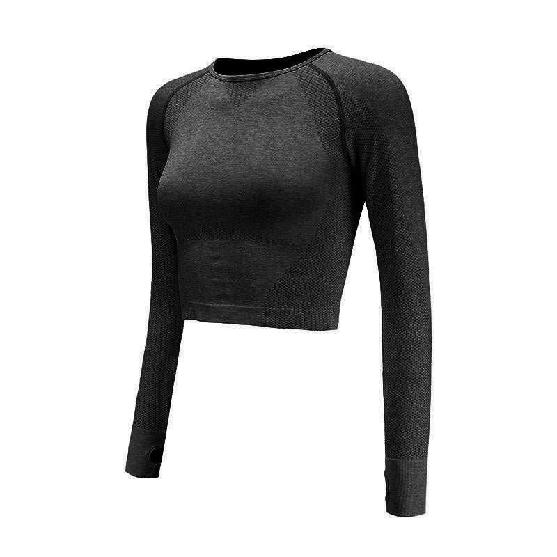 Seamless Yoga Shirts For Women Vital Seamless Long Sleeve Crop Top Thumb Hole Fitted Gym Top Shirts Workout Running Clothes Angelwarriorfitness.com