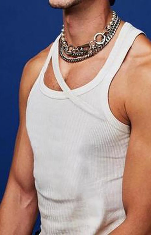 Men's Cutout Design Solid Color Stretch Slim Vest Angelwarriorfitness.com