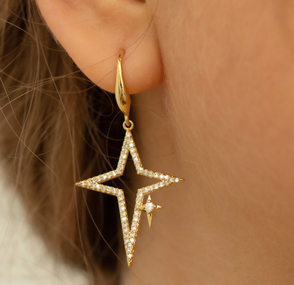 Fashionable Star Decor Faux Zirconia Dangle Earrings Angelwarriorfitness.com