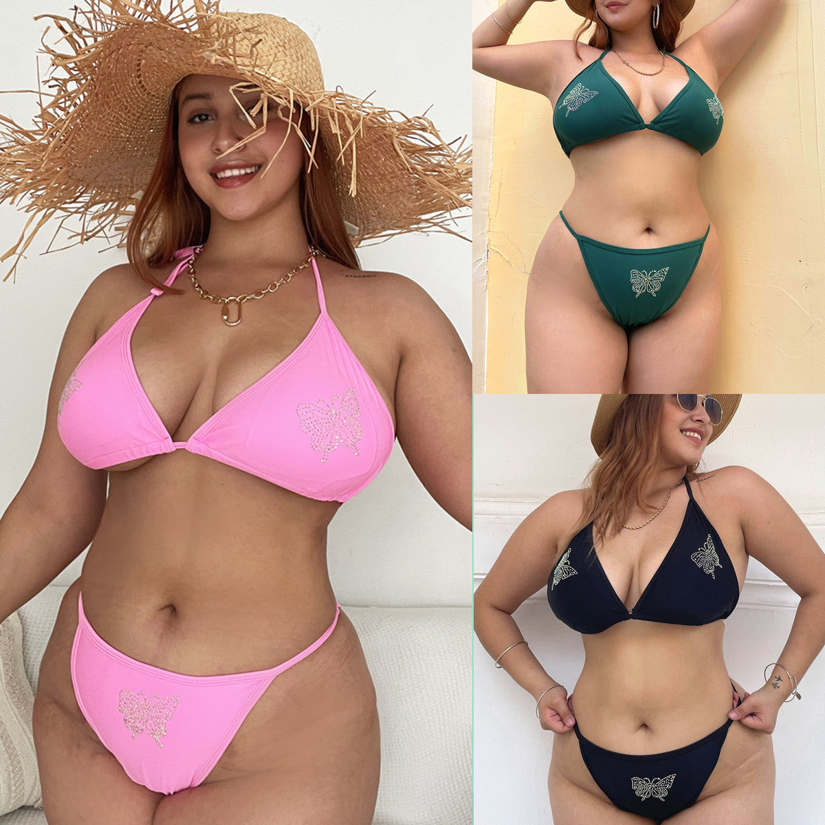 Ladies Solid Color Plus Size Rhinestone Lace-Up Swimsuit Angelwarriorfitness.com