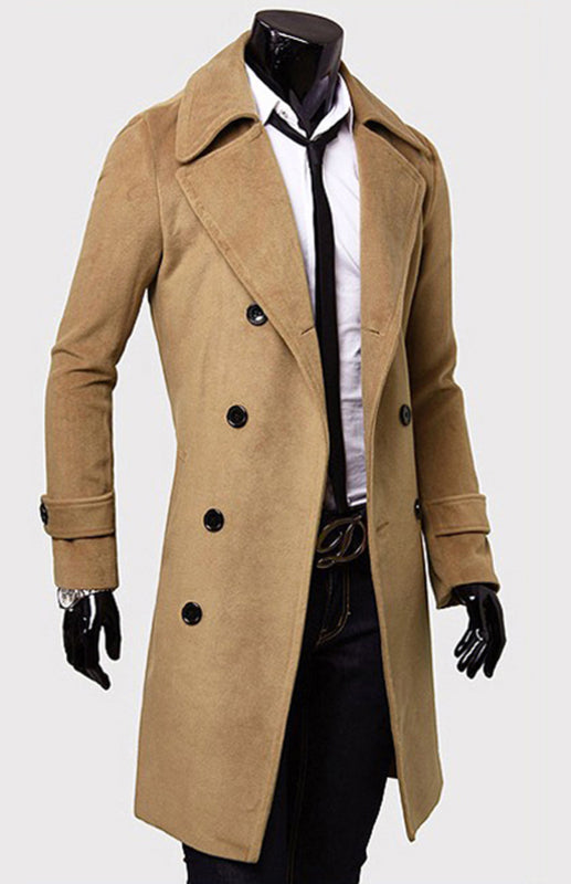 Men's Double Breasted Lengthened Simple Wool Coat Angelwarriorfitness.com