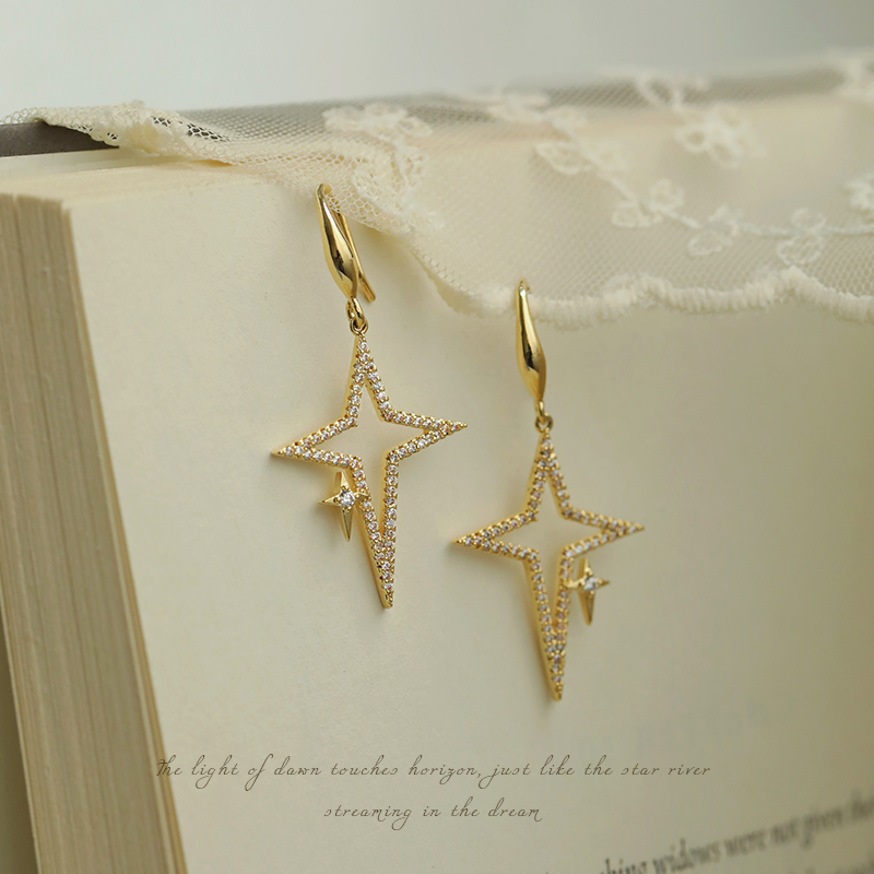 Fashionable Star Decor Faux Zirconia Dangle Earrings Angelwarriorfitness.com