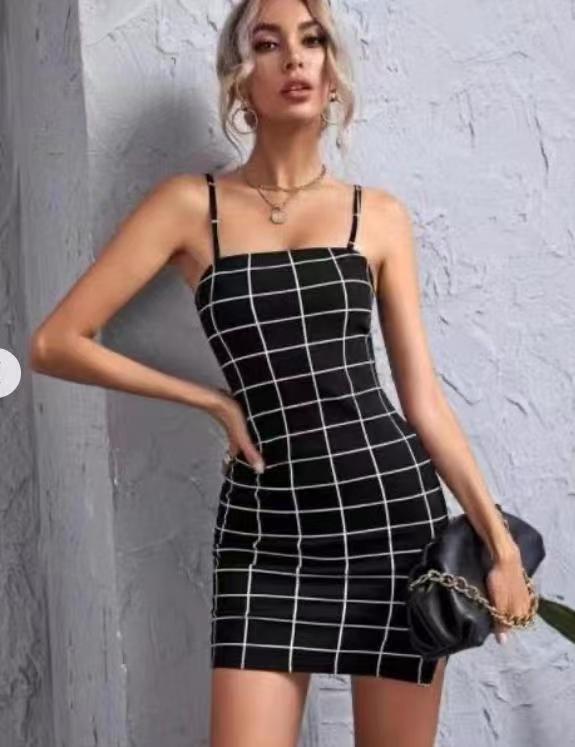 Retro Plaid Sexy Spaghetti Strap Bodycon Mini Dresses Women Angelwarriorfitness.com