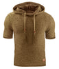 Mens Hooded Sweatshirt Short Sleeve Solid Knitted Hoodie Pullover Sweater Angelwarriorfitness.com