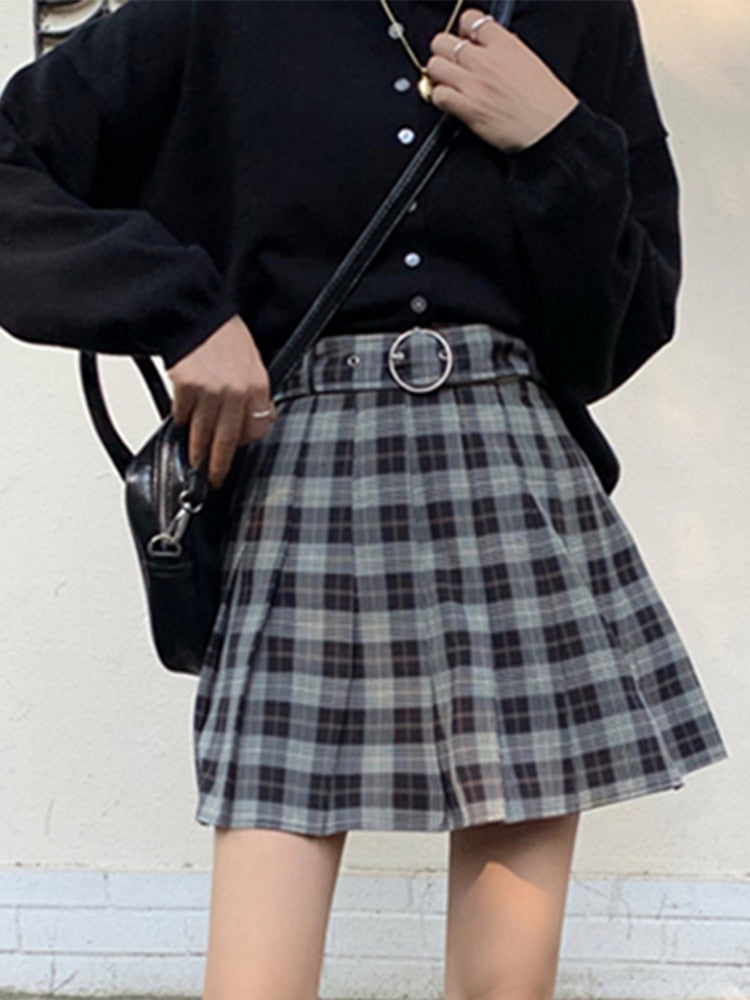 InsGoth Mall Plaid Pleated Mini Skirts Harajuku Aesthetic Fashion Women Skirts Gothic Streetwear High Waist Fashion Short Skirt Angelwarriorfitness.com