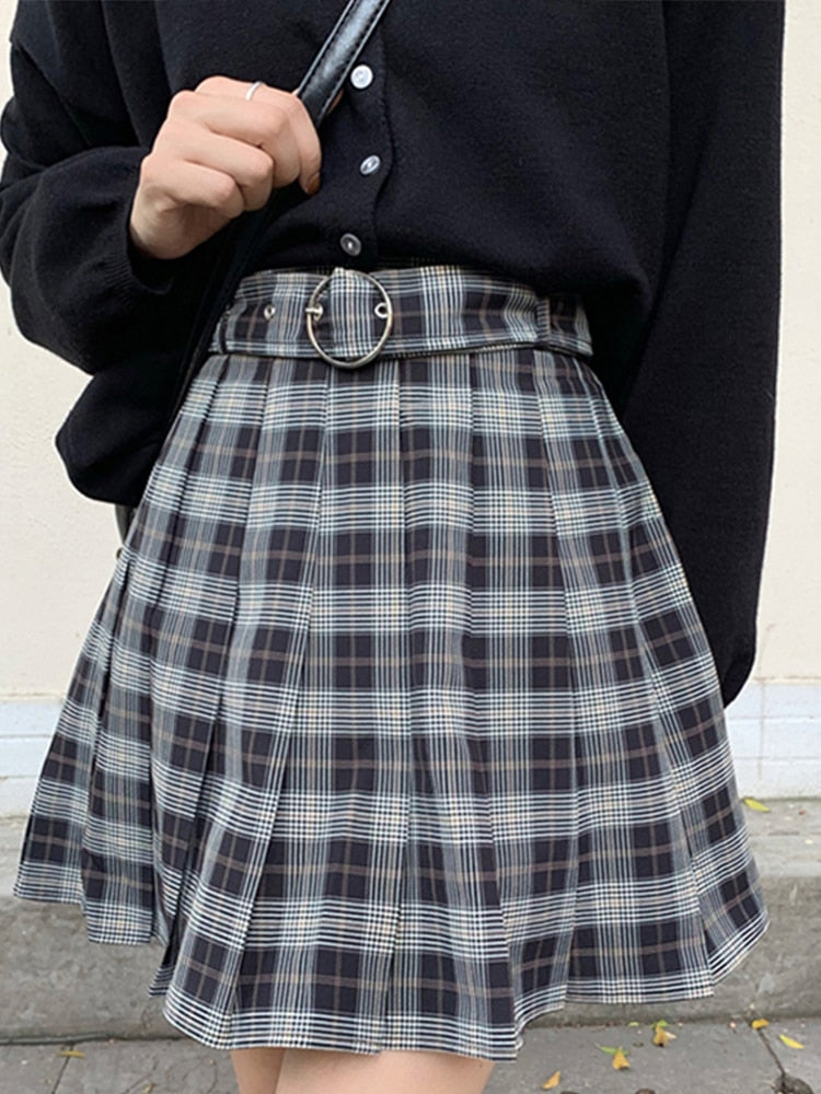 InsGoth Mall Plaid Pleated Mini Skirts Harajuku Aesthetic Fashion Women Skirts Gothic Streetwear High Waist Fashion Short Skirt Angelwarriorfitness.com