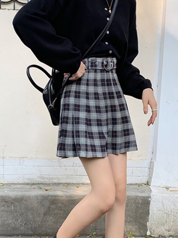 InsGoth Mall Plaid Pleated Mini Skirts Harajuku Aesthetic Fashion Women Skirts Gothic Streetwear High Waist Fashion Short Skirt Angelwarriorfitness.com