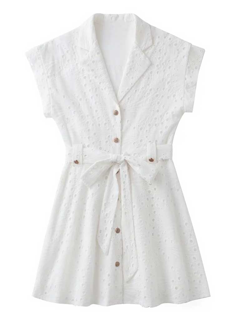 SHIRT DRESS CUTWORK EMBROIDERY White Summer Dress Angelwarriorfitness.com