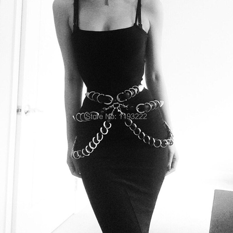 Stylish Handcrafted Punk Hardcore Gothic D Metal Body Belt PU Leather Waist Cincher Dancing Belt Suspender Starps Angelwarriorfitness.com