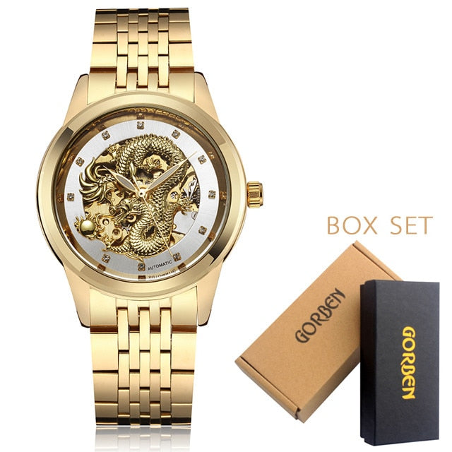Luxury Dragon Skeleton Automatic Mechanical Watches For Men Wrist Watch Stainless Steel Strap Gold Clock Waterproof Mens relogio Angelwarriorfitness.com