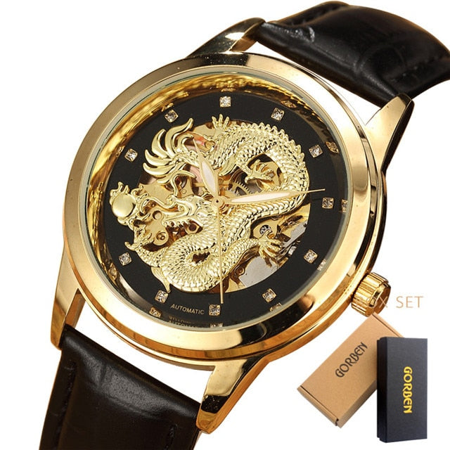 Luxury Dragon Skeleton Automatic Mechanical Watches For Men Wrist Watch Stainless Steel Strap Gold Clock Waterproof Mens relogio Angelwarriorfitness.com