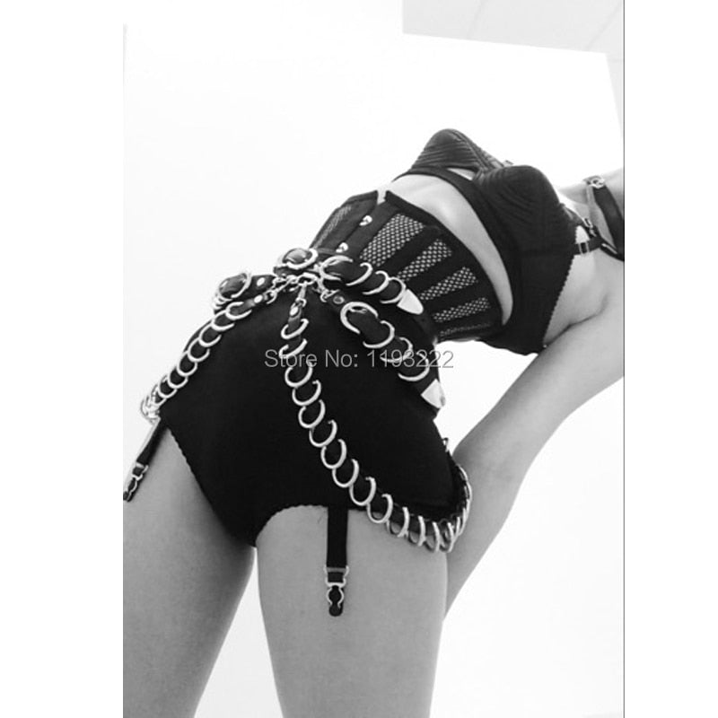 Stylish Handcrafted Punk Hardcore Gothic D Metal Body Belt PU Leather Waist Cincher Dancing Belt Suspender Starps Angelwarriorfitness.com