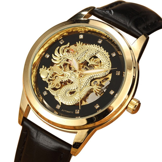 Luxury Dragon Skeleton Automatic Mechanical Watches For Men Wrist Watch Stainless Steel Strap Gold Clock Waterproof Mens relogio Angelwarriorfitness.com