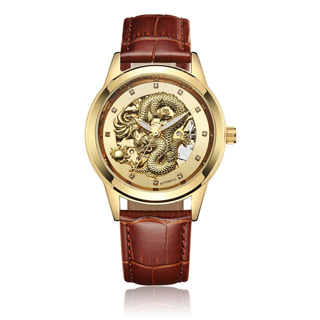 Luxury Dragon Skeleton Automatic Mechanical Watches For Men Wrist Watch Stainless Steel Strap Gold Clock Waterproof Mens relogio Angelwarriorfitness.com