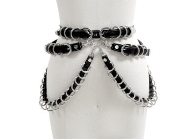 Stylish Handcrafted Punk Hardcore Gothic D Metal Body Belt PU Leather Waist Cincher Dancing Belt Suspender Starps Angelwarriorfitness.com