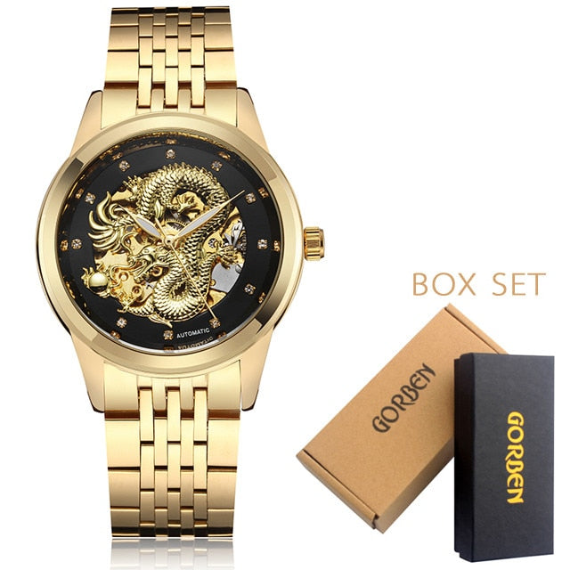 Luxury Dragon Skeleton Automatic Mechanical Watches For Men Wrist Watch Stainless Steel Strap Gold Clock Waterproof Mens relogio Angelwarriorfitness.com