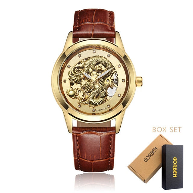 Luxury Dragon Skeleton Automatic Mechanical Watches For Men Wrist Watch Stainless Steel Strap Gold Clock Waterproof Mens relogio Angelwarriorfitness.com